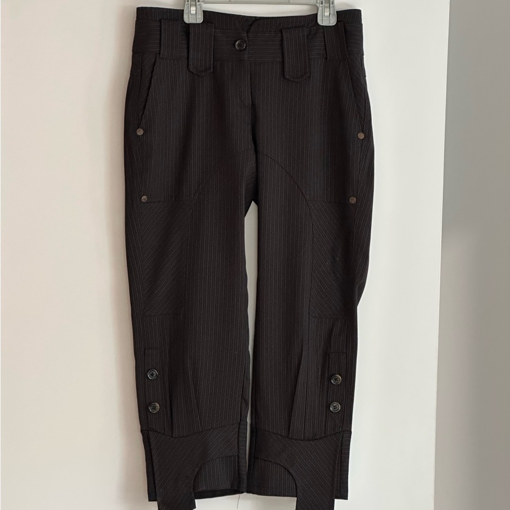 Italian KOR@KOR Brown w/blue pinstripes Ankle Cropped Pants Low Waist Size 2